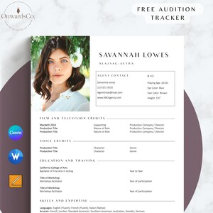 Format de CV d'acteur CV d'acteur pour enfants Modèle de CV de théâtre standard de l'industrie CV de danseur Modèle de CV d'audition modifiable CV d'acteur enfant