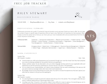 RN Resume Template New Graduate Nurse CV Template ATS Friendly Nursing Student 2 page Resume Medical cv cover letter Google Docs Editable