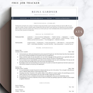 May include: A resume template with a modern design. The template features a dark blue and gray color scheme with a minimalist layout. The resume includes sections for professional summary, skills and expertise, work experience, and education.