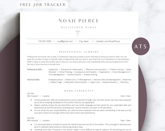 May include: A resume template for a registered nurse named Noah Pierce. The template includes sections for professional summary, professional skills, technical skills, work experience, education and licenses. The template is designed to help nurses create a professional and effective resume.