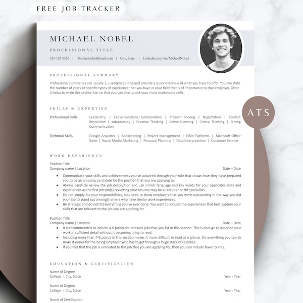 Resume with Photo Bewerbungsvorlagen Moderner lebenslauf vorlage CV resume template Picture Easy Edit ATS Friendly Professional Resume 2024