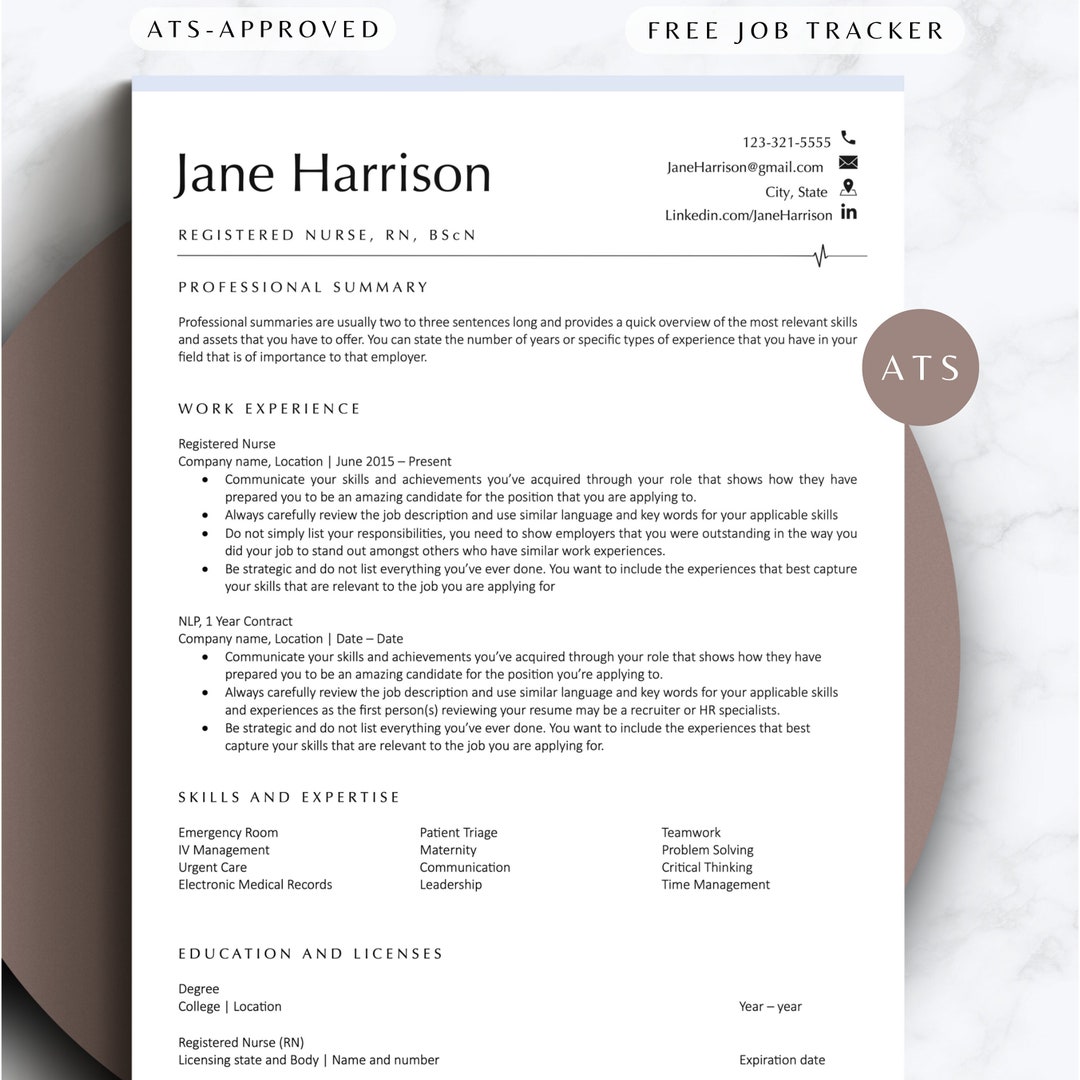 Registered Nurse Resume Template Google Docs ATS Classic Resume Clean ...