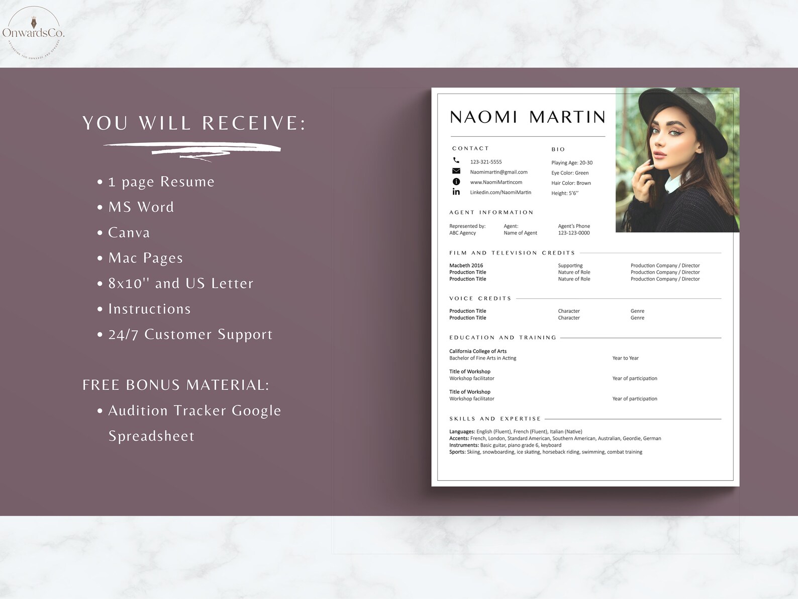 8x10 Actor Resume Template Musical Theatre Resume Canva Template for ...