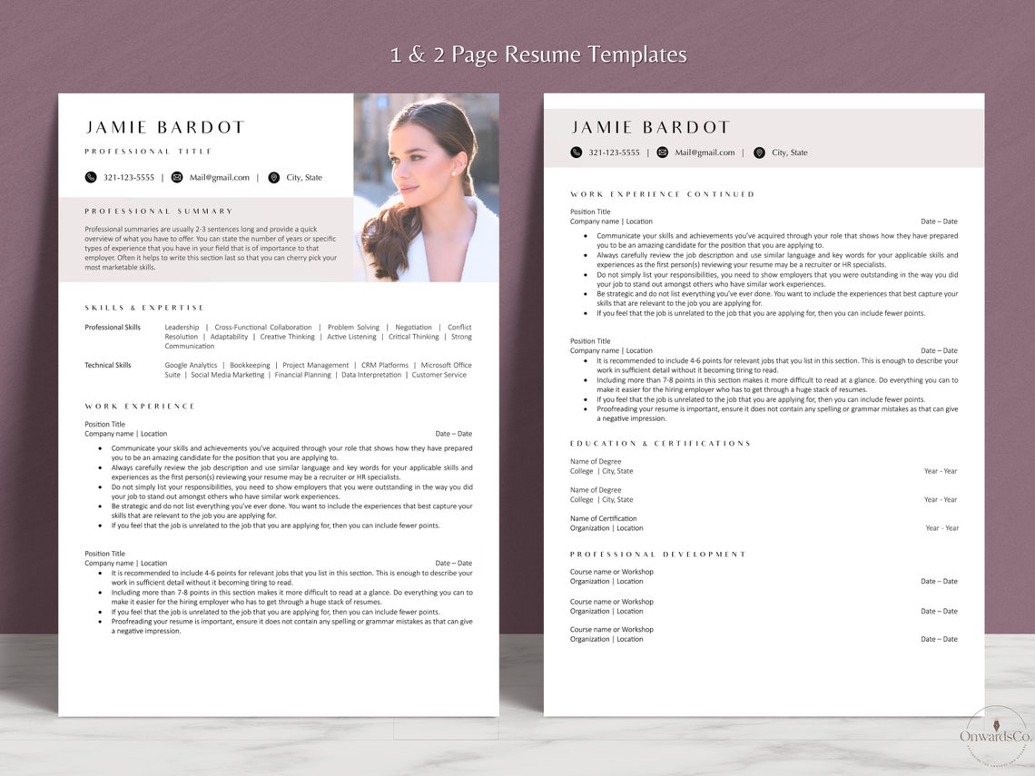 Modern Elegant Photo Resume Template With Picture CV Format Lebenslauf ...