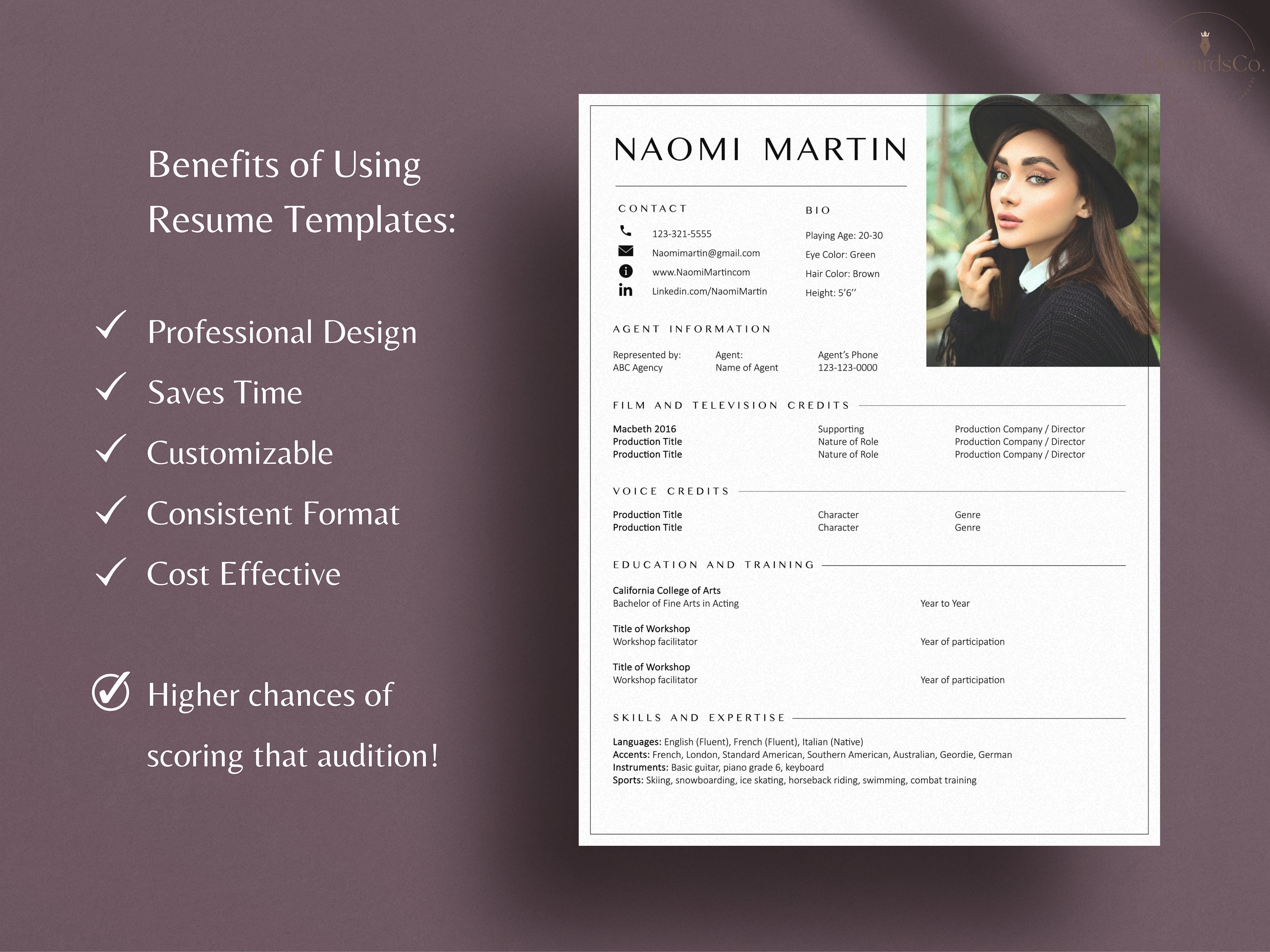 8x10 Actor Resume Template Musical Theatre Resume Canva Template for ...