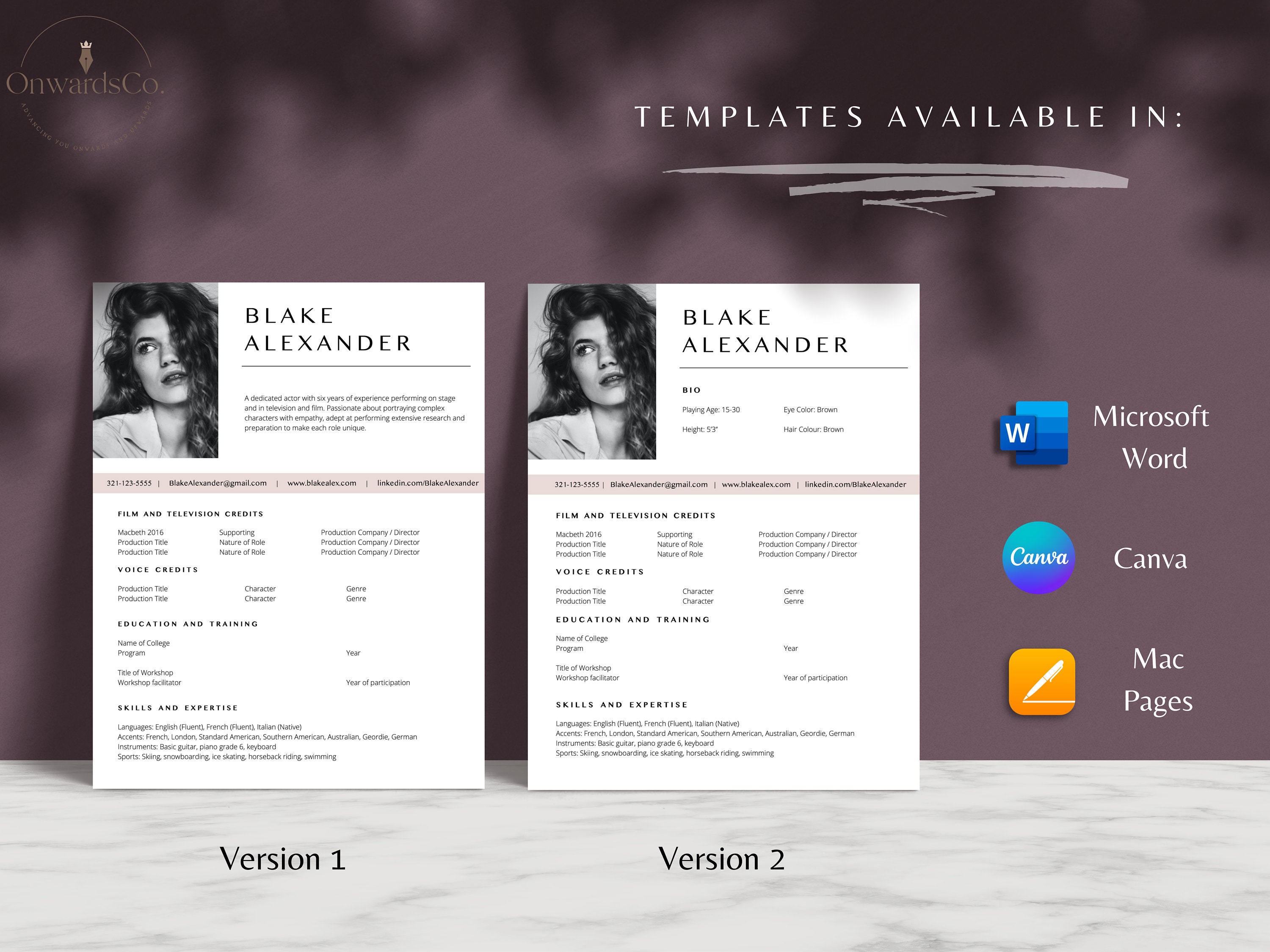 Actor Resume Template 8x10 for Auditions Dancer Resume Headshot Acting ...