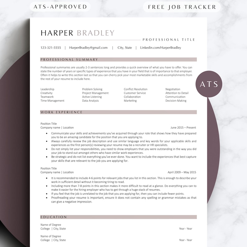 Resume Google Docs Modern Resume Design Curriculum Vitae Resume Template Word Data Analyst CV Template Executive Assistant ATS Resume Clean