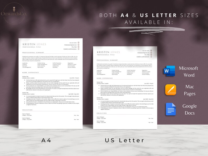 Modern ATS Resume Template Google Docs Corporate Job 2 page Resume