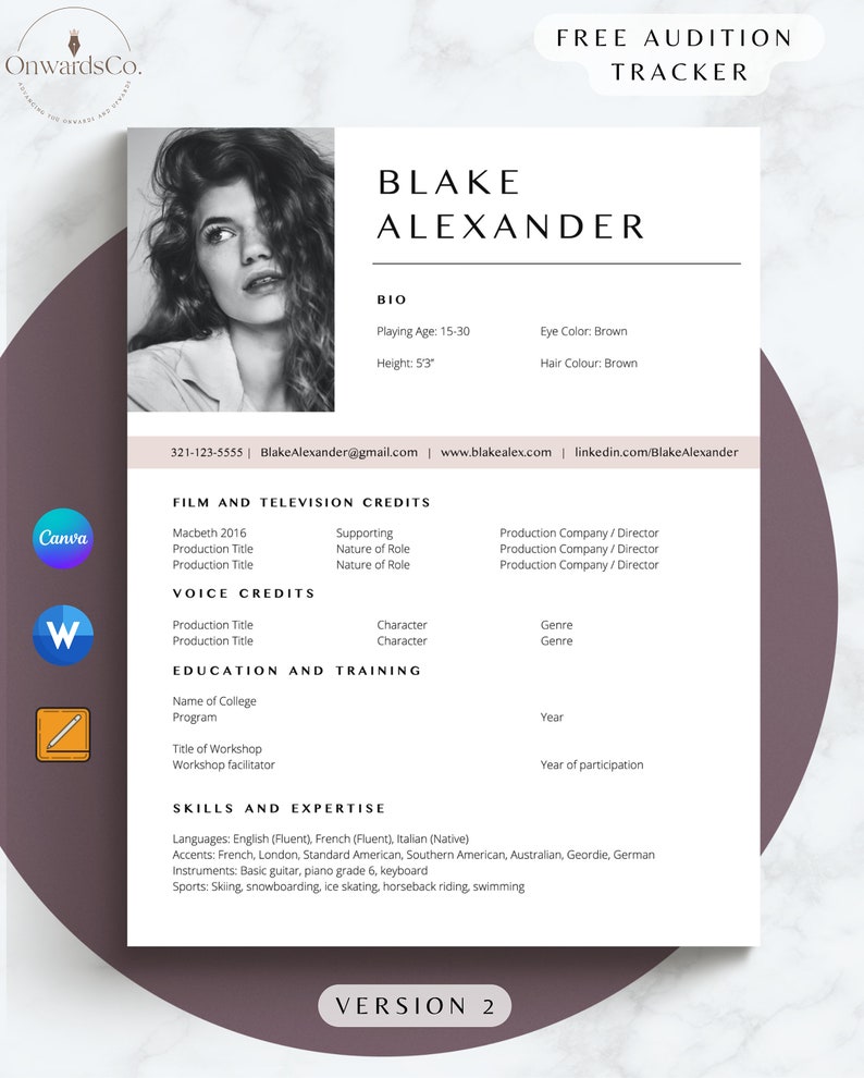 Actor Resume Template 8x10 for Auditions Dancer Resume Headshot Acting ...