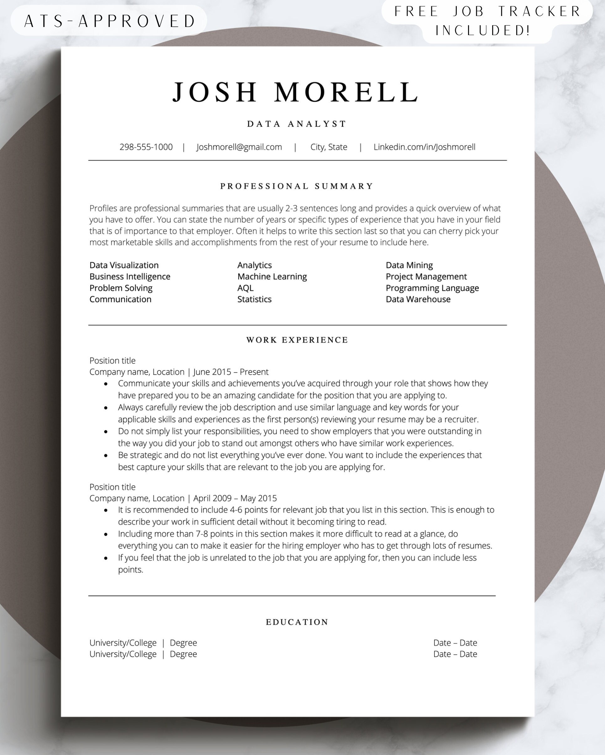 Data Scientist Resume Templates - Etsy
