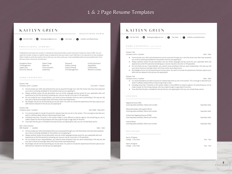 New Grad RN Resume 2 page Nursing Resume Template ats compliant RN Resume Template Google Docs  Nurse CV Template Medical Resume Modern