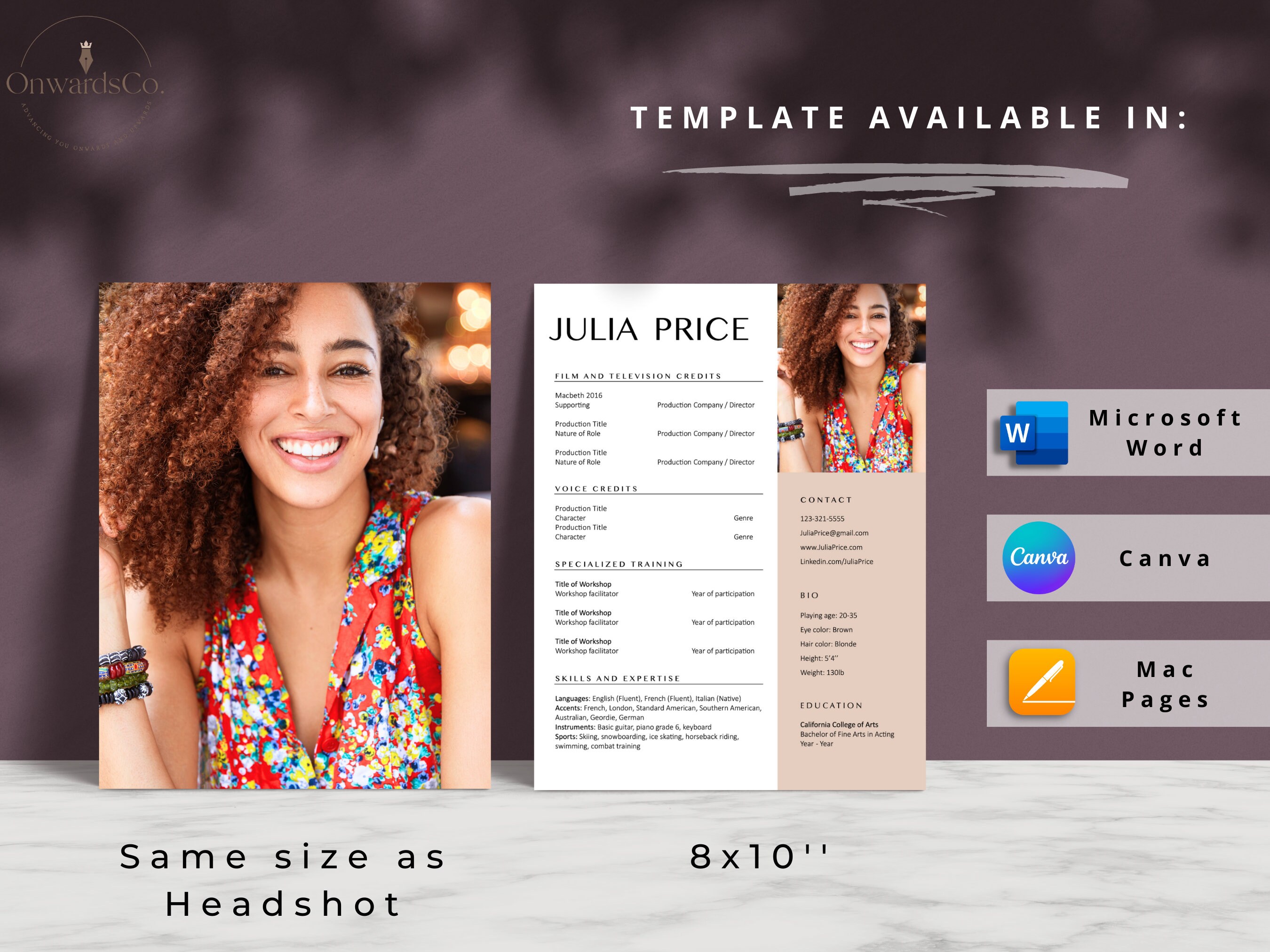Professional Actor Resume Template Canva Editable 8x10 Child Actor ...