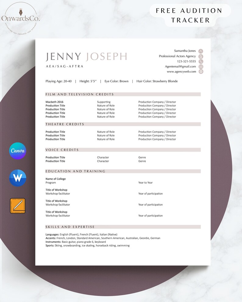 8x10 Actor Resume for Acting Resume Template Dancer Resume Canva ...