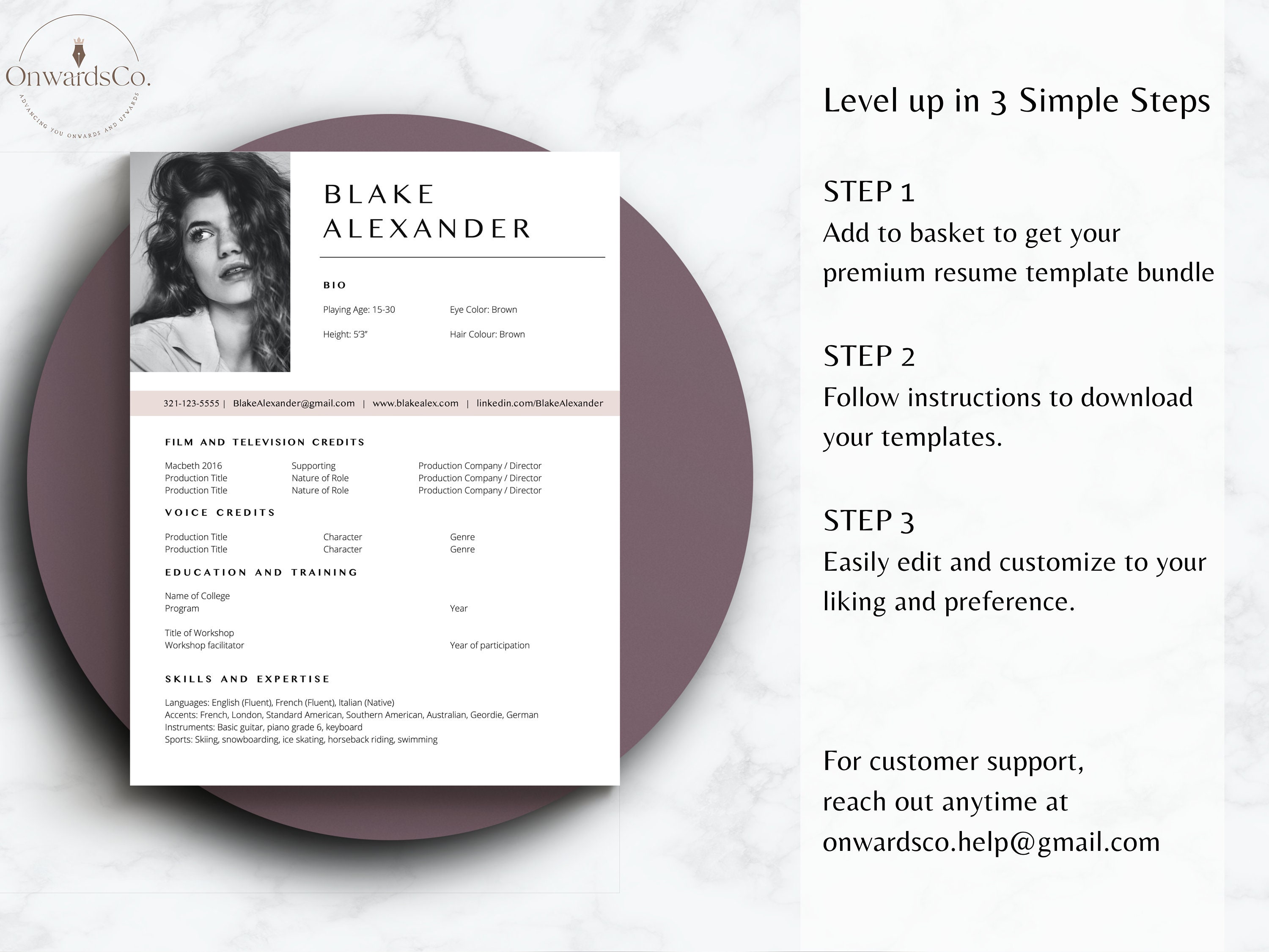 Actor Resume Template 8x10 for Auditions Dancer Resume Headshot Acting ...