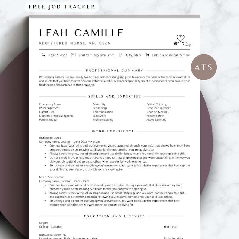 ATS Friendly Nurse Resume Template For Google Docs Resume Word Template Medical Assistants Resume Registered Nurse Practitioner Graduate CV