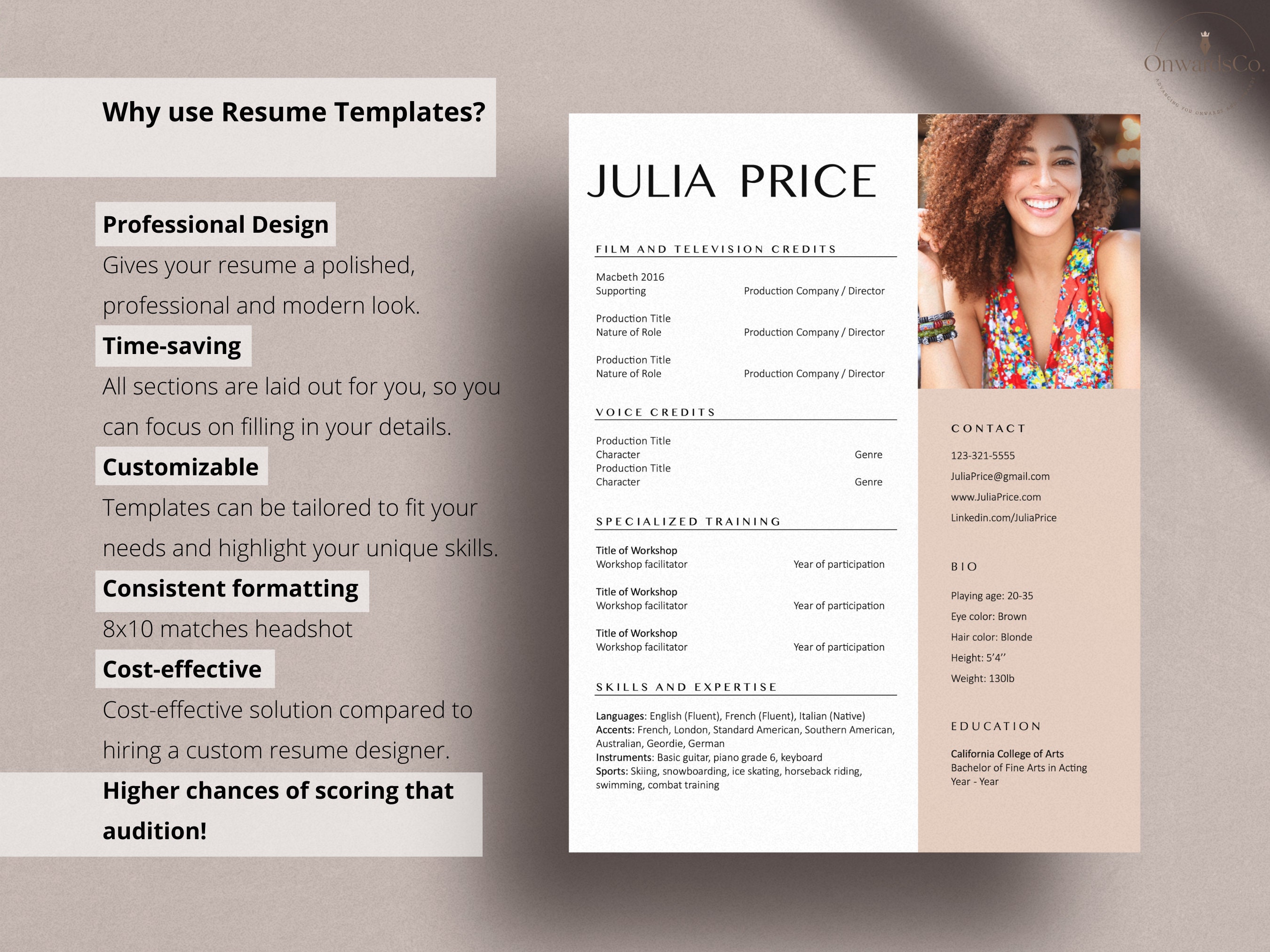 Professional Actor Resume Template Canva Editable 8x10 Child Actor ...
