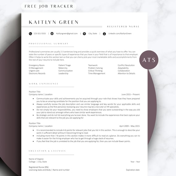 New Grad RN Resume 2 page Nursing Resume Template ats compliant RN Resume Template Google Docs  Nurse CV Template Medical Resume Modern