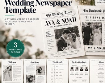 Editable Wedding Newspaper Template, Wedding Program, A4 & US Letter, PowerPoint