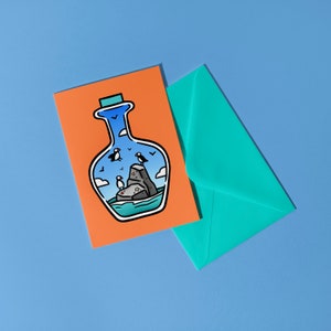 Puffin Greeting Card  - Simplistic Modern Illustration Recycled Souvenir Seaside Birds Highlands Scottish Collection