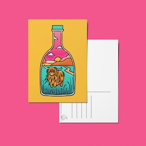 Highland Kuh Soft Touch Postkarte - Simpel, Moderne Illustration Souvenirs Schottische Sammlung