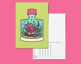 Octopus Soft Touch Postcard  - Simplistic Modern Illustration Print Fantasy Underwater Seabed Wonders of the World Collection