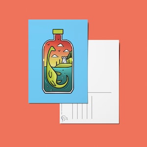 Carte postale douce au toucher Nessie - Illustration moderne simpliste en souvenir Collection écossaise des Highlands du Loch Ness