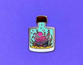 Octopus Hard Enamel Glitter Pin - Simplistic Cute Fantasy Sea life Underwater Gift Wonders of the World Collection