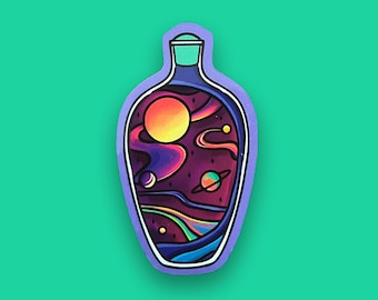 Space Vinyl Sticker - Modern Simplistic Bold Fantasy Galaxy Planets  Illustration Bright Colourful Design Wonders of the World Collection