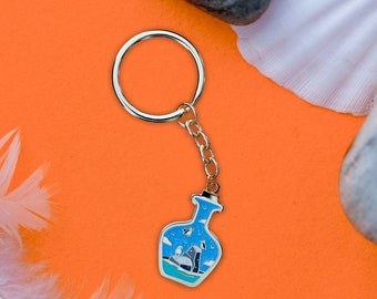 Puffin Hard Enamel Glitter Keyring - Simplistic Cute Geographical Gift Sea Bird Seaside Scotland Souvenir Scottish Collection