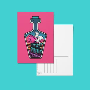 Fliegender Scotsman Soft Touch Postkarte - Moderne Illustration Harry Potter Zug Glenfinnan-Viadukt Highlands Scottish Collection