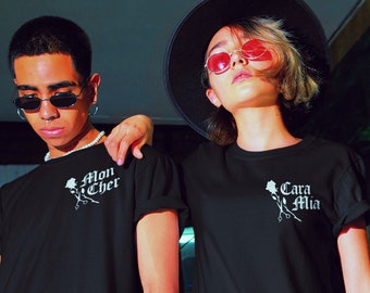 Cara Mia & Mon Cher Matching Couples Unisex Tees | Morticia Gomez Addams Family Valentines Day Anniversary Shirts His Hers Gift
