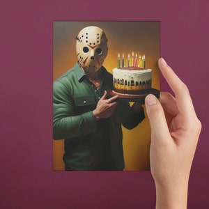 Viernes 13 Tarjetas de felicitación de pastel / Jason Horror Goth Punk Alternativa Regalos de cumpleaños divertidos únicos