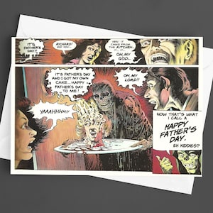 Creepshow Vatertags Grußkarten | Kuchen Retro Horror Comic Spooky Goth Punk Alternative einzigartig Postkarten Papa Geschenke Geschenke für Ihn