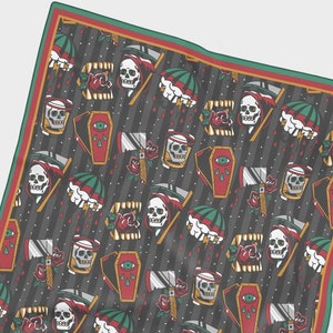 Red Reaper Print Chiffon Scarf | Devil Demon Fangs Goth Punk Alternative Sailor Vintage Tattoo Pin Up Hair Accessories Headband Bandana
