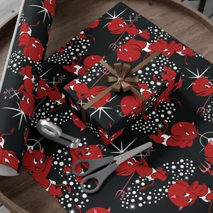 Hot Stuff Star Print Papier do pakowania | Little Devil Vintage Retro Bajki Komiksy Kicz Rockabilly Unikalne Prezenty urodzinowe Opakowanie prezentów
