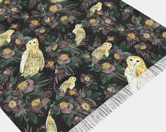 Lichte sjaal aquarel uilen | Gothic Fairy Cottagecore Witchy Occult Whimsigoth Herfst Herfst Kerst Sjaal Hip Sjaal Sarong Cadeaus Cadeaus