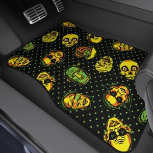 Monster Print Car Mats | Alt Goth Retro Horror Punk Kitsch Halloween Movie Monsters Personalized Truck SUV Automotive Floor Protection