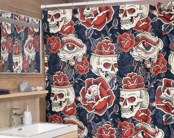 Rose Tattoo Print Shower Curtain | Vintage Traditional American