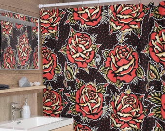 Rose Tattoo Shower Curtains | Traditional American Sailor