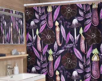 Gothic Garden Shower Curtain | Carnivorous Plants Dark Botanical Whimsigoth Bohemian Gothic Witchy Floral Bathroom Home Decor Gifts