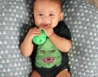 Geribde babyromper Creature | Movie Monsters Black Lagoon Retro Horror Rockabilly Baby Onesie Kleding Babyshower Cadeaus voor kinderen