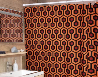 Overlook Hotel Hexagon Print Shower Curtains | The Shining Rug Pattern Horror Movie Goth Punk Unique Home Bath Bathroom Decor Gifts