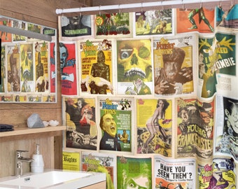 Retro douchegordijnen met monsters | Vintage Horror Comics Film Monsters Sci-Fi King Kong Godzilla Unieke kitsch Badkamer Woondecoratie