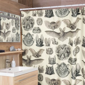 Bat Study Shower Curtains | Dark Academia Whimsigoth Bohemian Gothic Horror Vintage Halloween Bathroom Accessory Home Decor Gifts