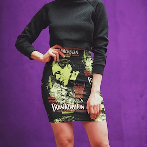Green Red Frankenstein Women's Pencil & Skater Skirts | Movie Monsters Retro Horror Psychobilly Rockabilly Vintage Pin Up