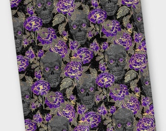 Purple Floral Skull Crushed Velvet Blanket | Botanical Mystical Whimsigoth Bohemian Gothic Witchy Home Decor Bedding Bed Sheet Halloween