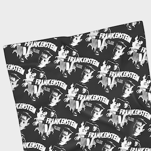 Black White Frankenstein Chiffon Scarf | Universal Monsters Psychobilly Rockabilly Vintage Retro Pin Up Hair Accessories Headband Bandana