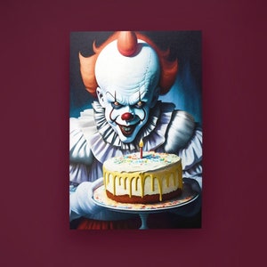 Pennywise Cake Tarjetas de felicitación / IT Dancing Clown Derry Maine Halloween Película de terror Goth Punk Alternativa Regalos de cumpleaños únicos