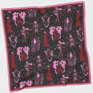 Chiffon sjaal met Reaper-print | Psychobilly Gothabilly Horror Punk Vintage Retro Pin Up Haaraccessoires Hoofdband Bandana Halsdoek