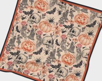 Halloween Everyday Sketches Chiffon Scarf | Bohemian Whimsigoth Cottagecore Witchy Goth Vintage Pin Up Hair Accessory Headband Bandana Gift